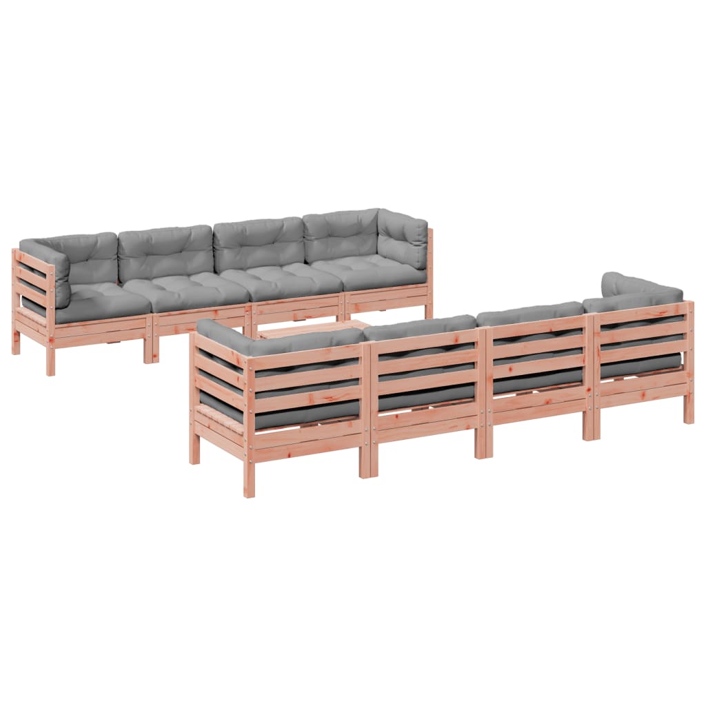 vidaXL 9-delige Loungeset met kussens massief grenenhout wasbruin