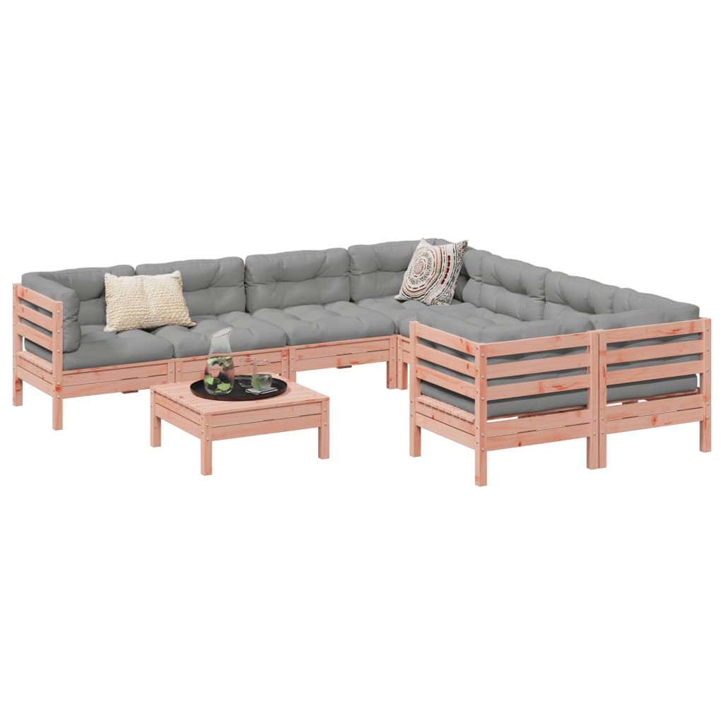vidaXL 9-delige Loungeset met kussens massief grenenhout wasbruin