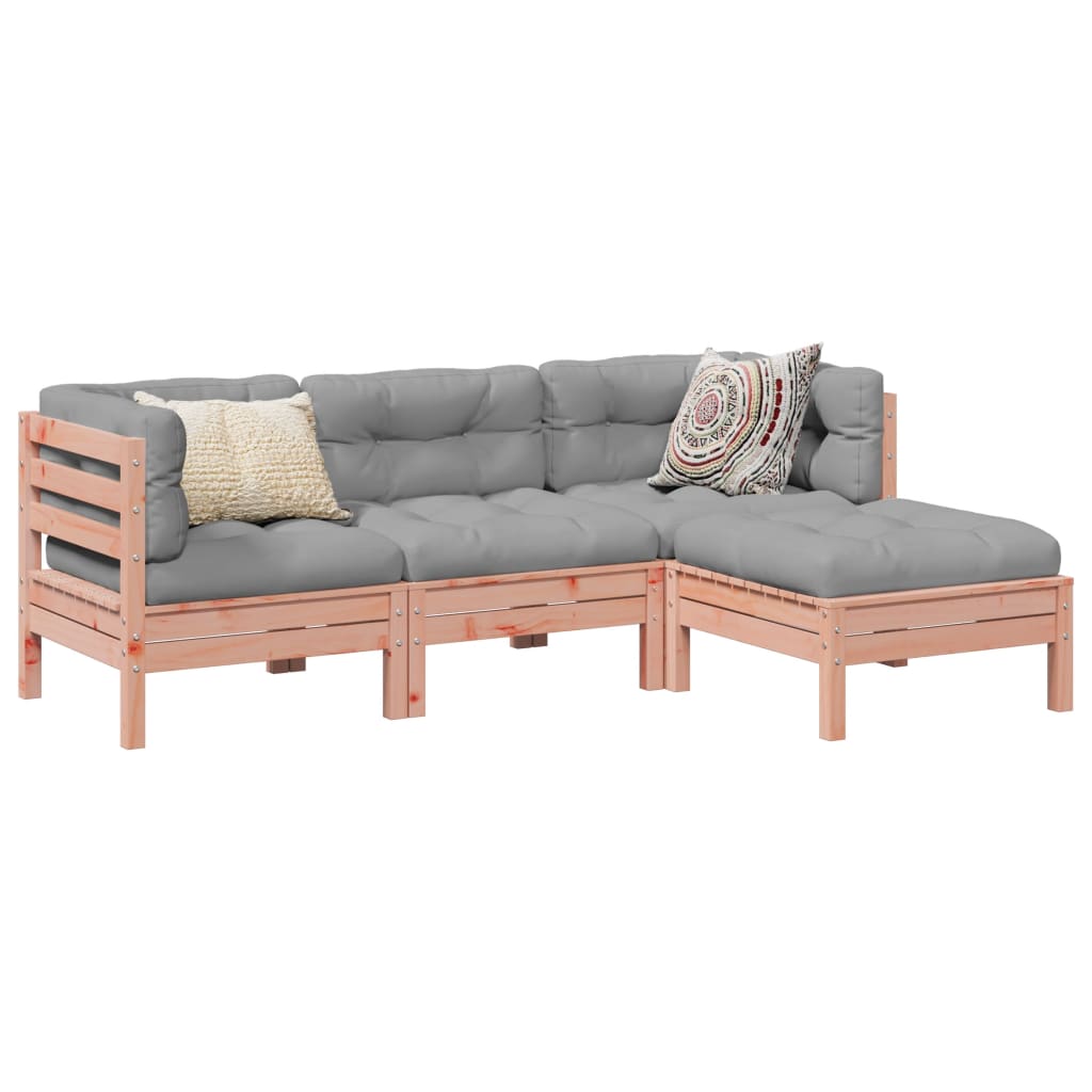 vidaXL 4-delige Loungeset met kussens massief grenenhout wasbruin
