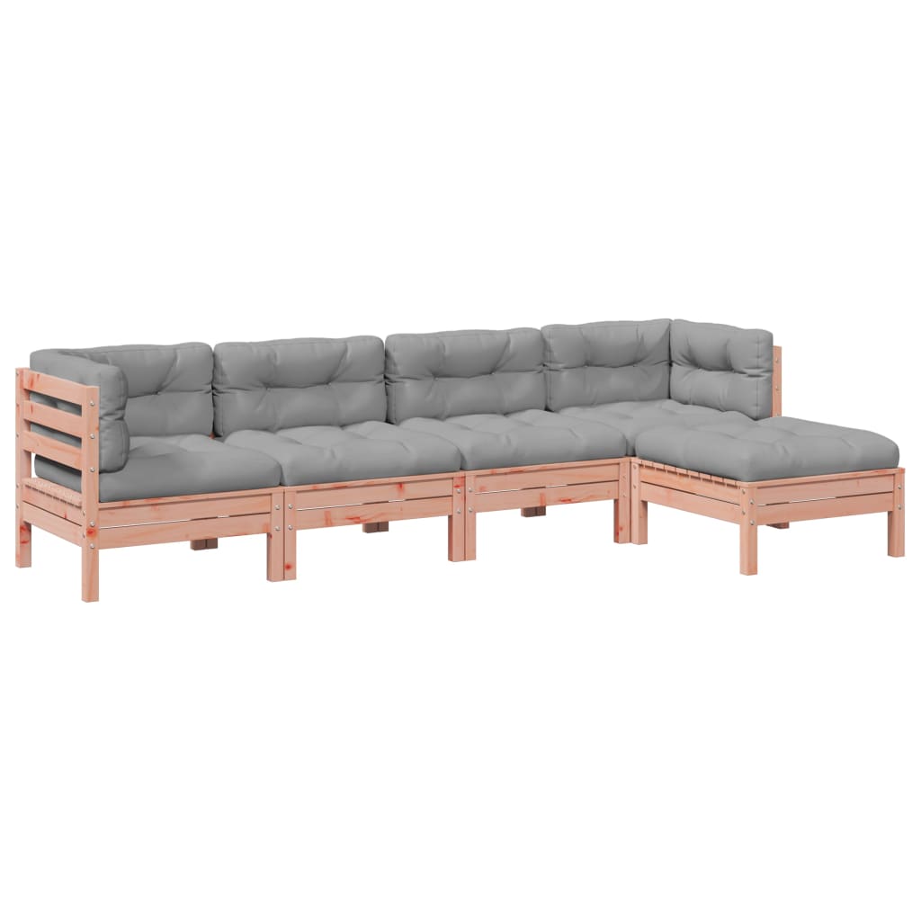 vidaXL 5-delige Loungeset met kussens massief grenenhout wasbruin
