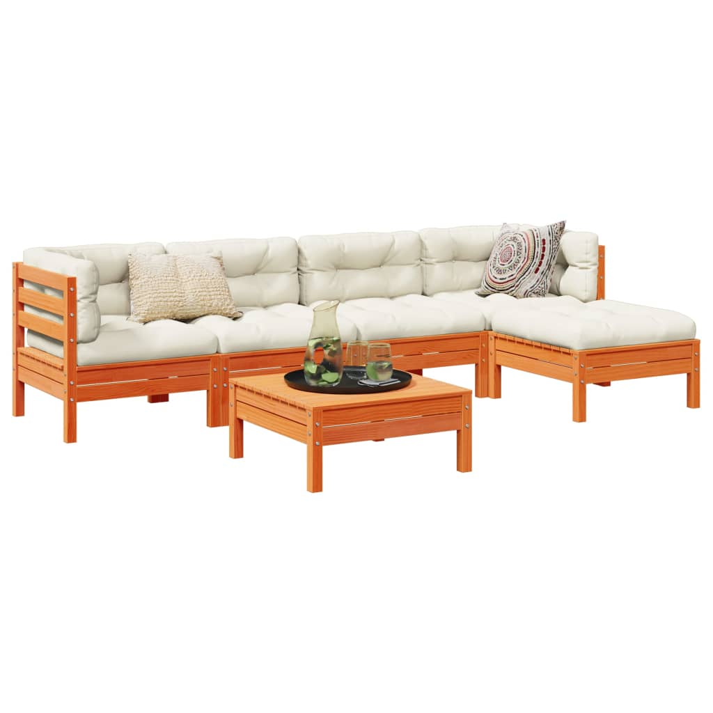 vidaXL 6-delige Loungeset met kussens massief grenenhout wasbruin