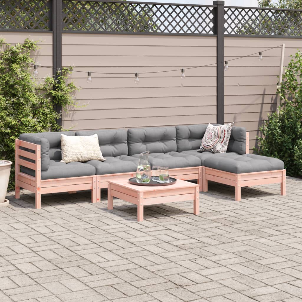 vidaXL 6-delige Loungeset met kussens massief grenenhout wasbruin