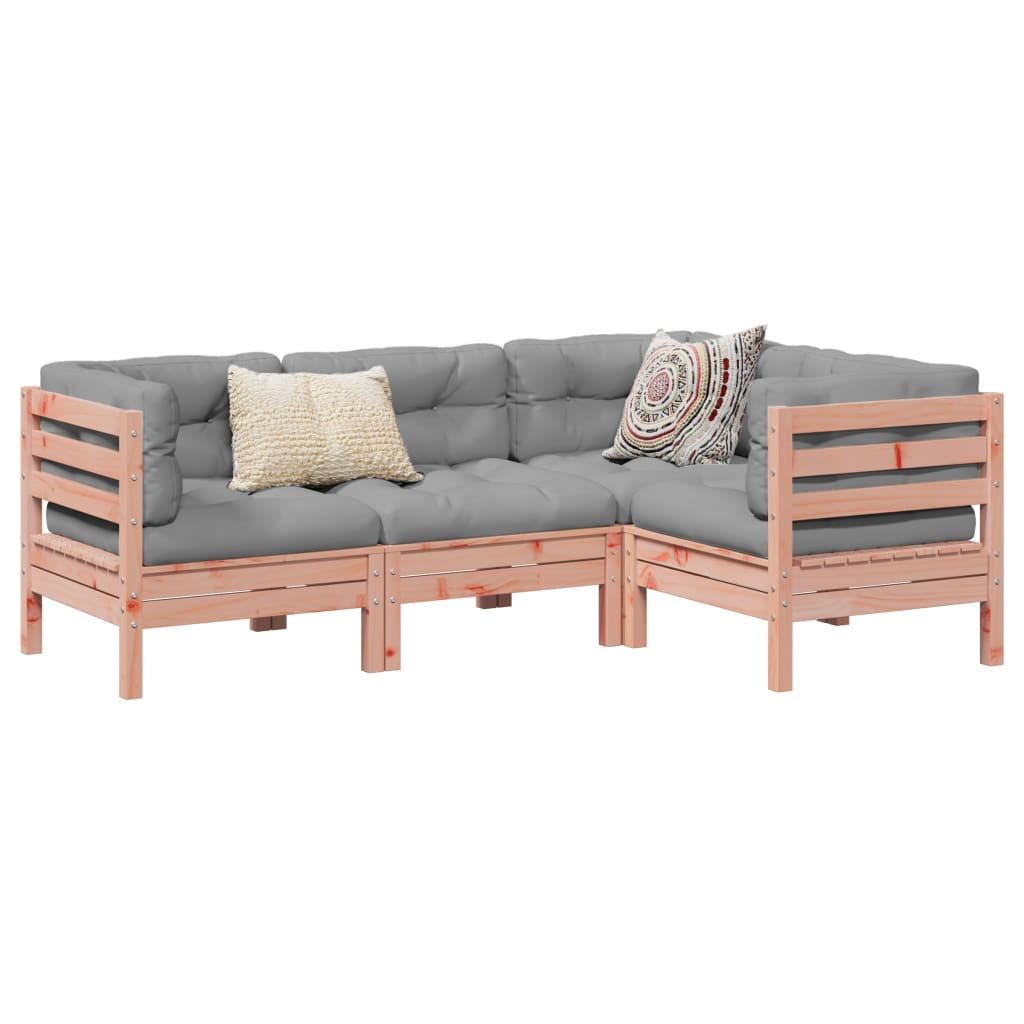 vidaXL 4-delige Loungeset met kussens massief grenenhout wasbruin