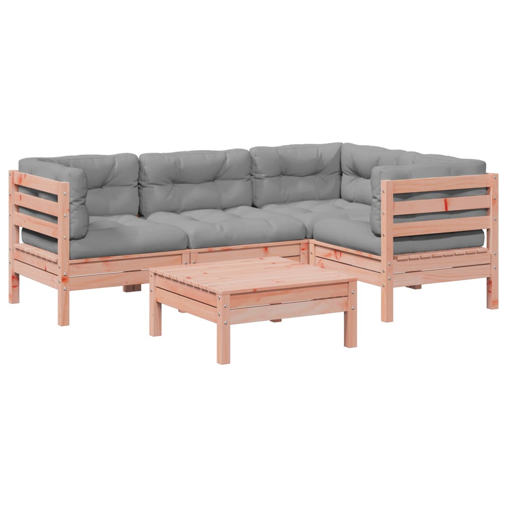 vidaXL 5-delige Loungeset met kussens massief grenenhout wasbruin
