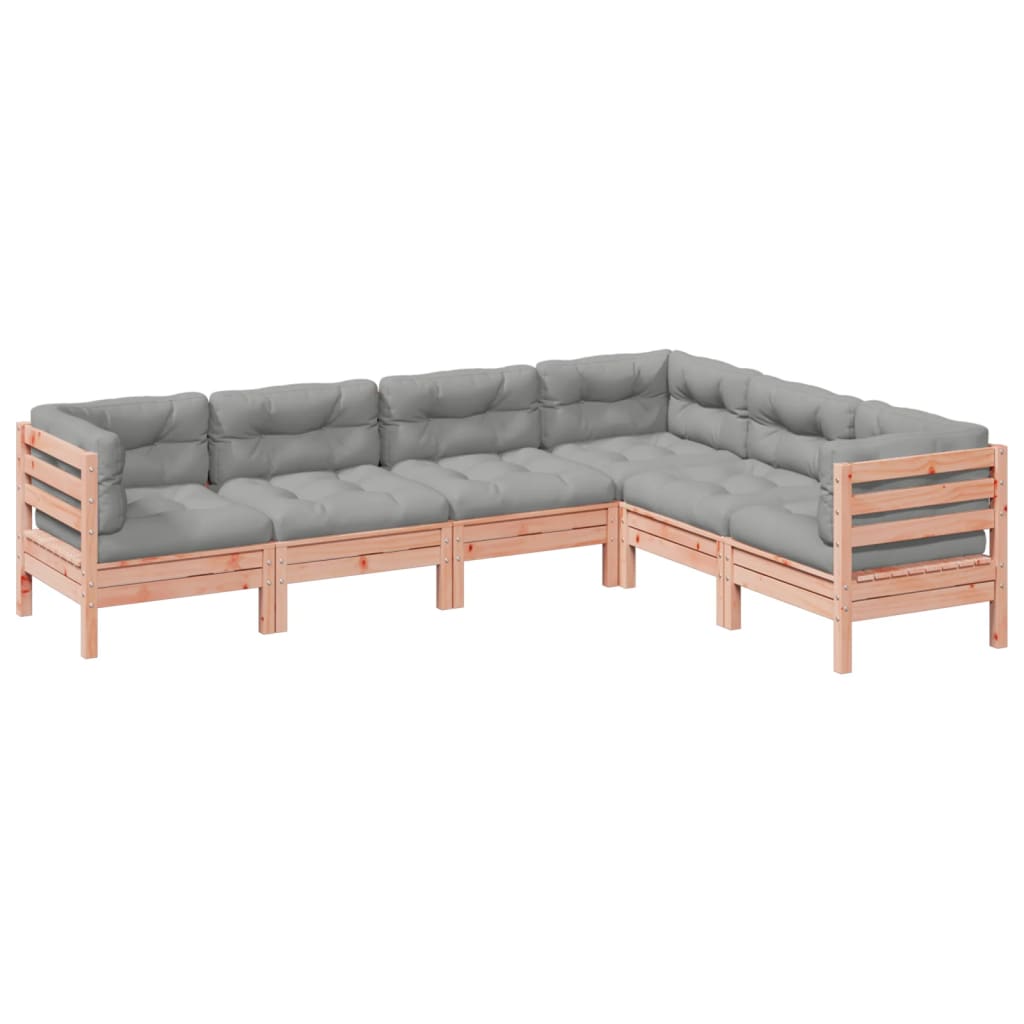 vidaXL 6-delige Loungeset met kussens massief grenenhout wasbruin