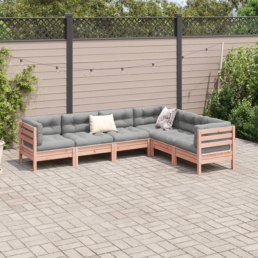 vidaXL 6-delige Loungeset met kussens massief grenenhout wasbruin
