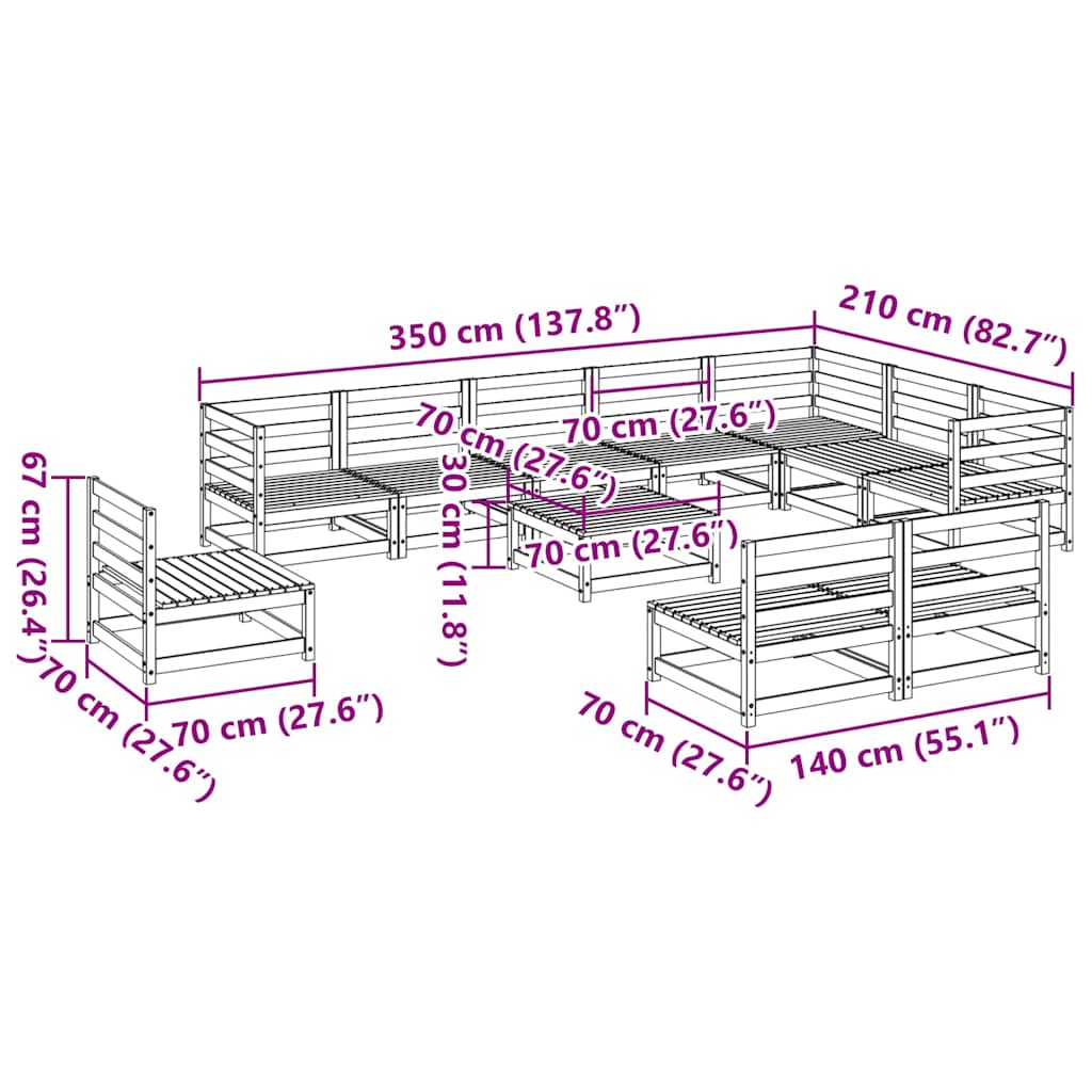 vidaXL 11-Piece Solid Pinewood Lounge Set