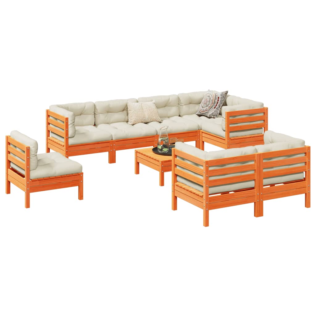vidaXL 9-delige Loungeset met kussens massief grenenhout wasbruin