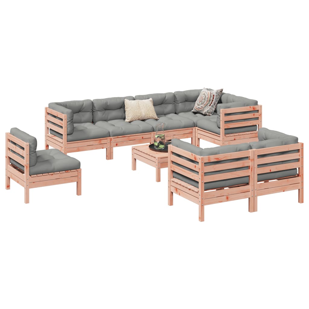 vidaXL 9-delige Loungeset met kussens massief grenenhout wasbruin