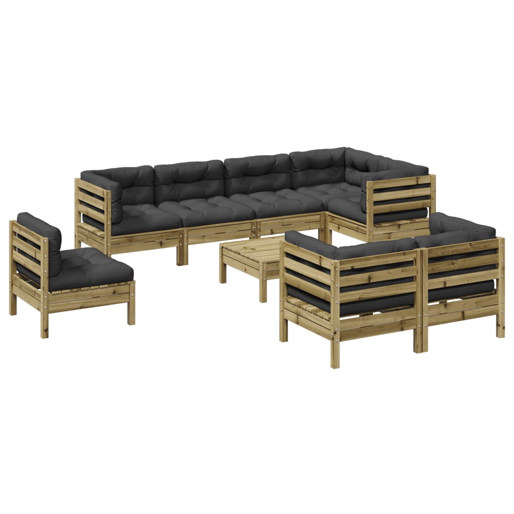 vidaXL 9-delige Loungeset met kussens massief grenenhout wasbruin