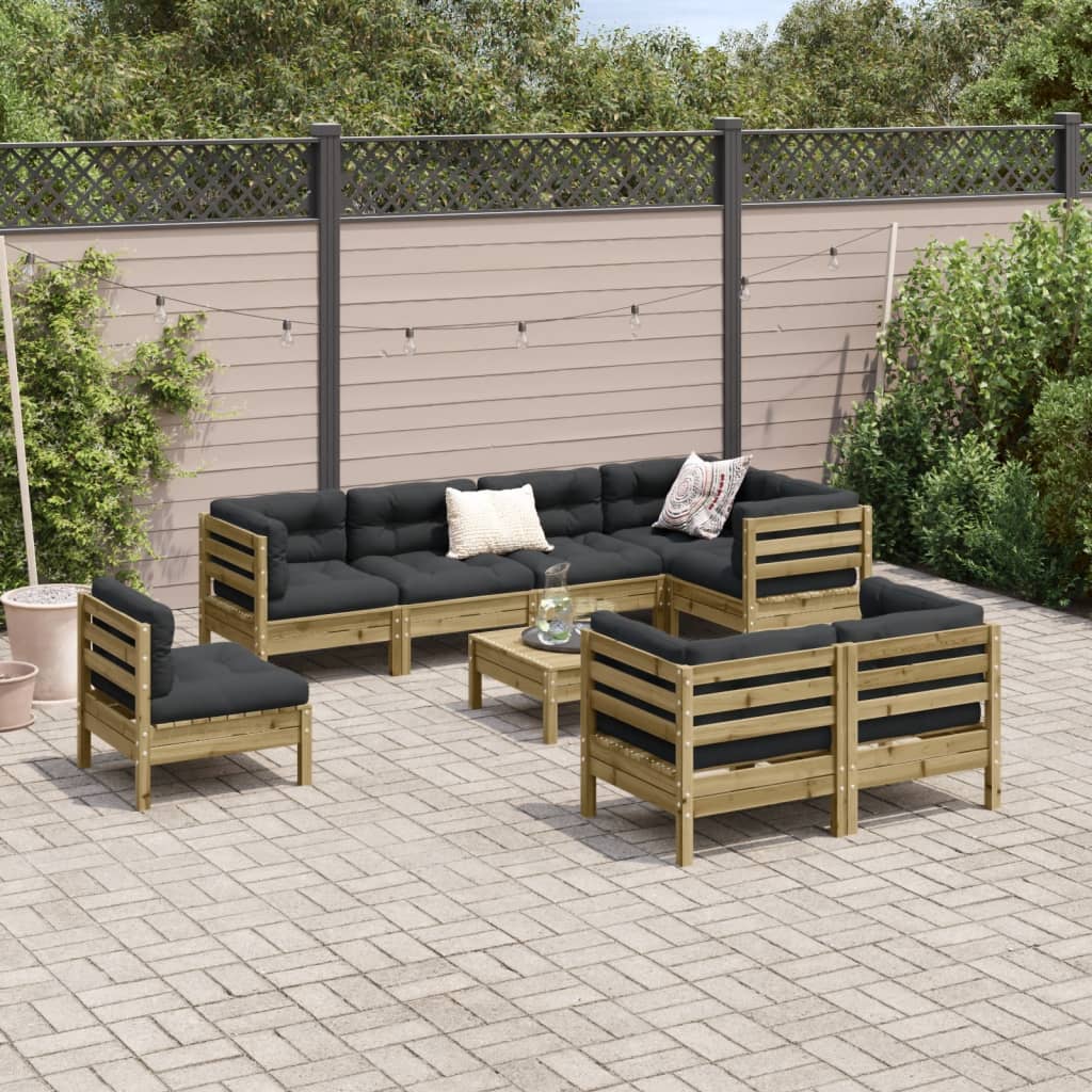 vidaXL 9-delige Loungeset met kussens massief grenenhout wasbruin