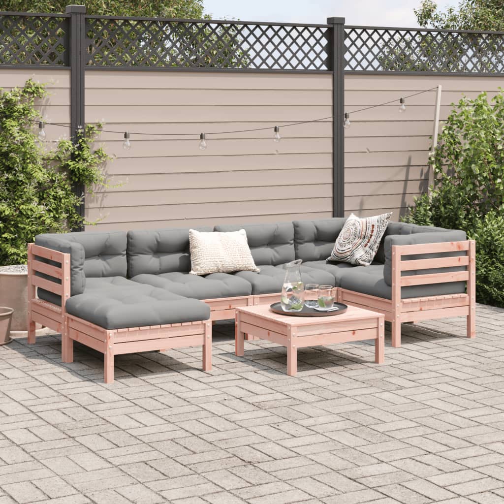 vidaXL 7-delige Loungeset met kussens massief grenenhout wasbruin