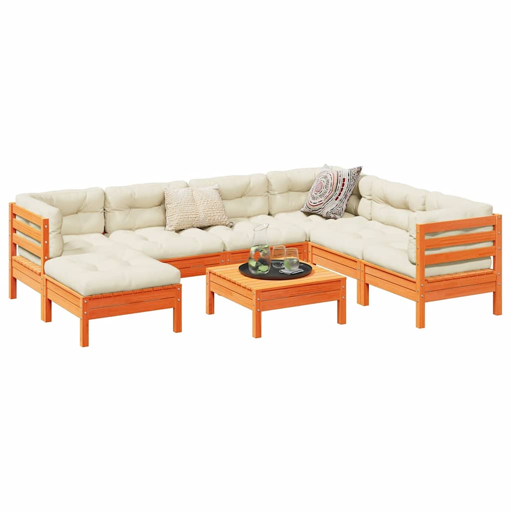 vidaXL 8-delige Loungeset met kussens massief grenenhout wasbruin