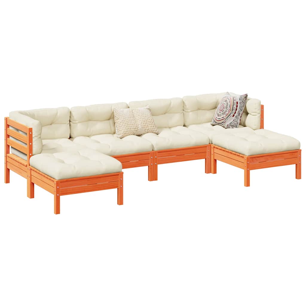 vidaXL 6-delige Loungeset met kussens massief grenenhout wasbruin