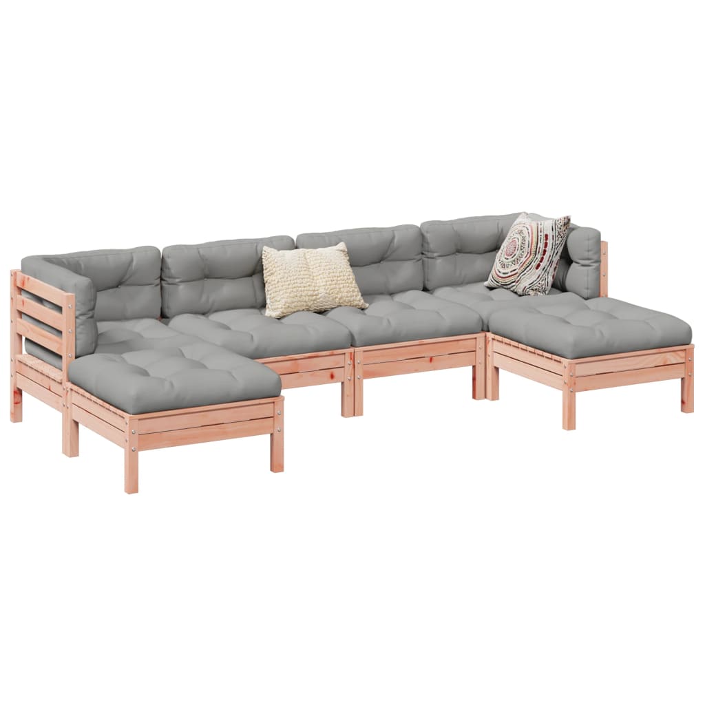 vidaXL 6-delige Loungeset met kussens massief grenenhout wasbruin