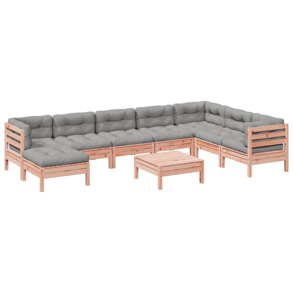 vidaXL 9-delige Loungeset met kussens massief grenenhout wasbruin