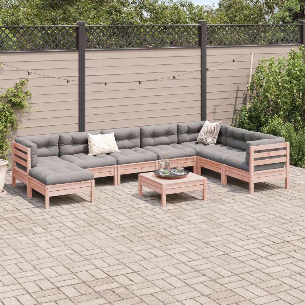 vidaXL 9-delige Loungeset met kussens massief grenenhout wasbruin