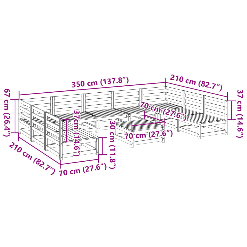 vidaXL 10-delige Loungeset massief grenenhout