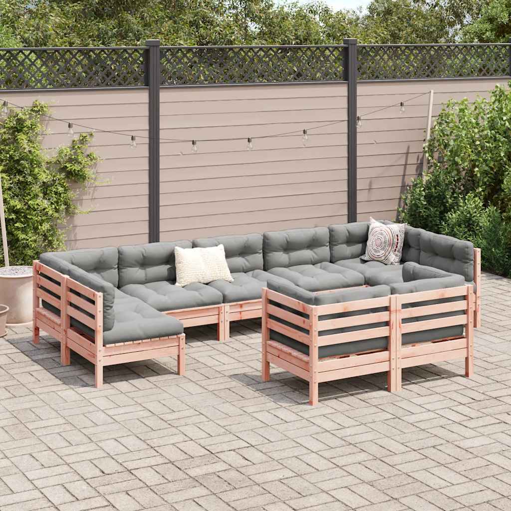 vidaXL 9-delige Loungeset met kussens massief grenenhout wasbruin