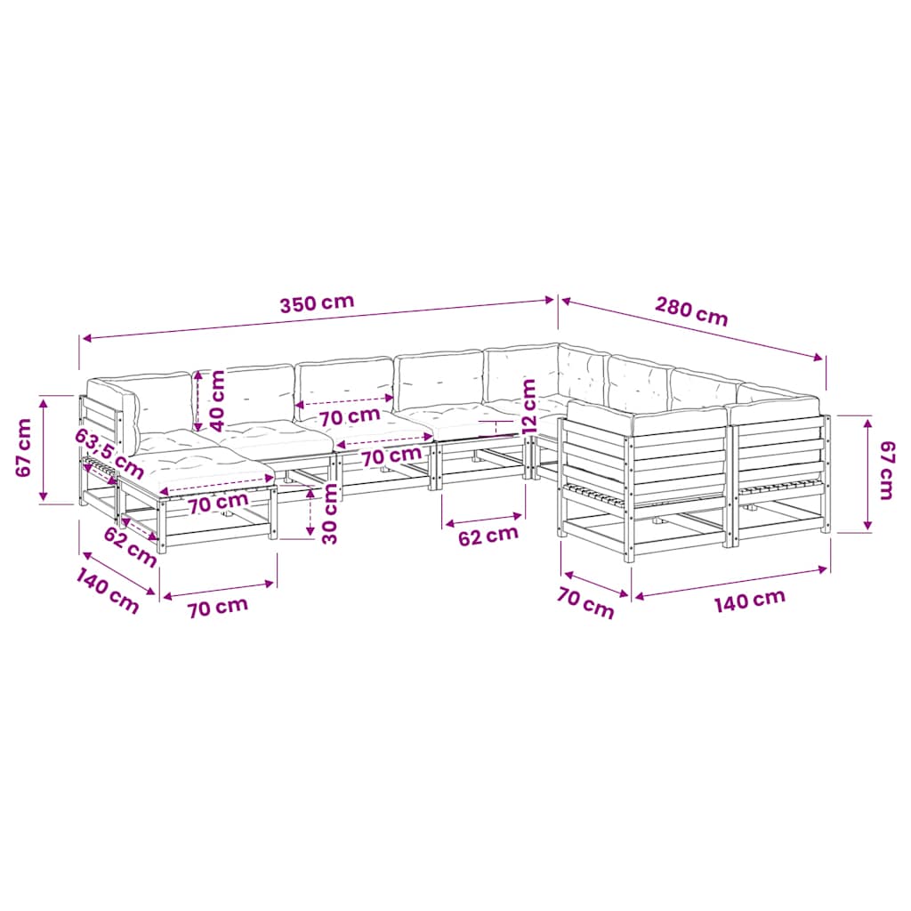 vidaXL 10-delige Loungeset massief grenenhout