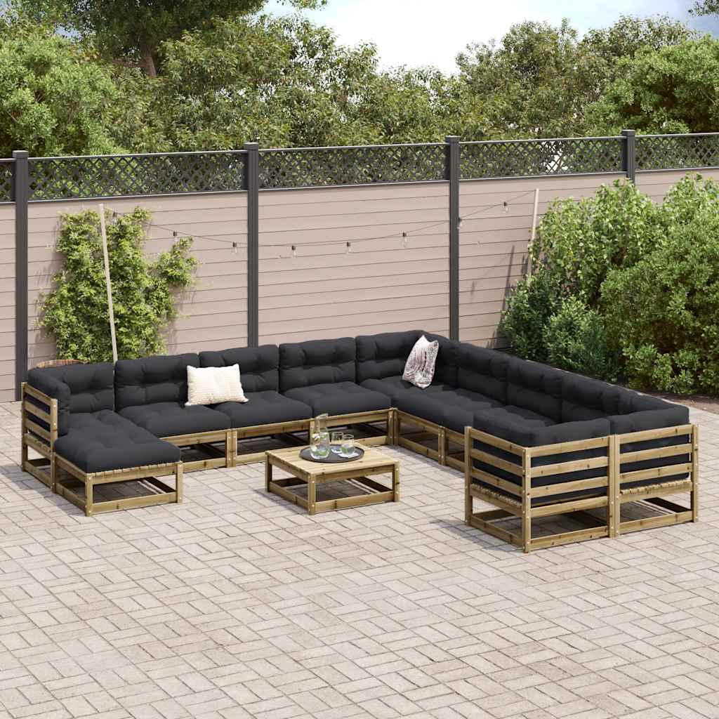 vidaXL 12-delige Loungeset met kussens massief grenenhout wasbruin