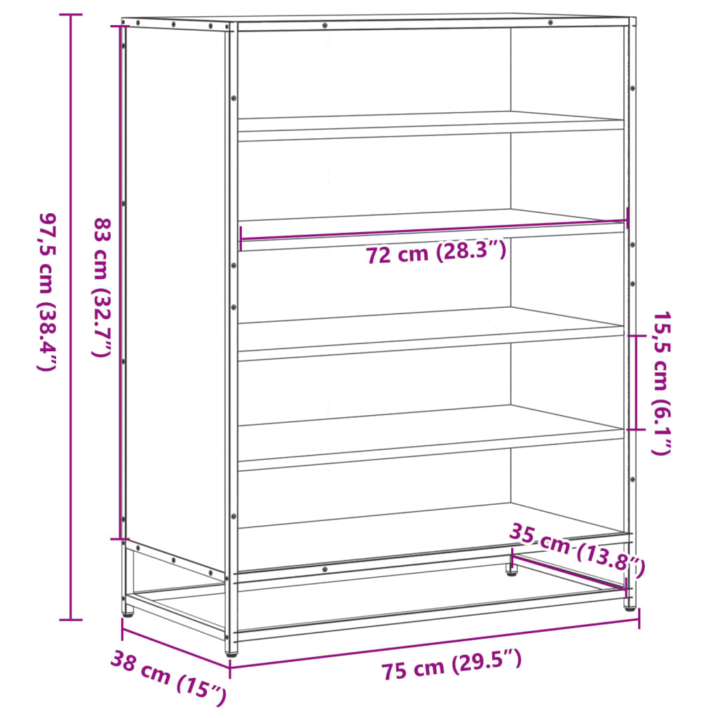 vidaXL Shoe Cabinet 75x38x97.5 cm Engineered Wood and Metal Black