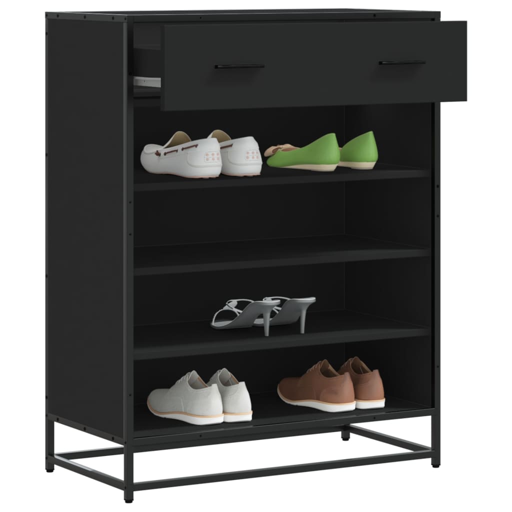 vidaXL Shoe Cabinet 75x38x97.5 cm Engineered Wood and Metal Black