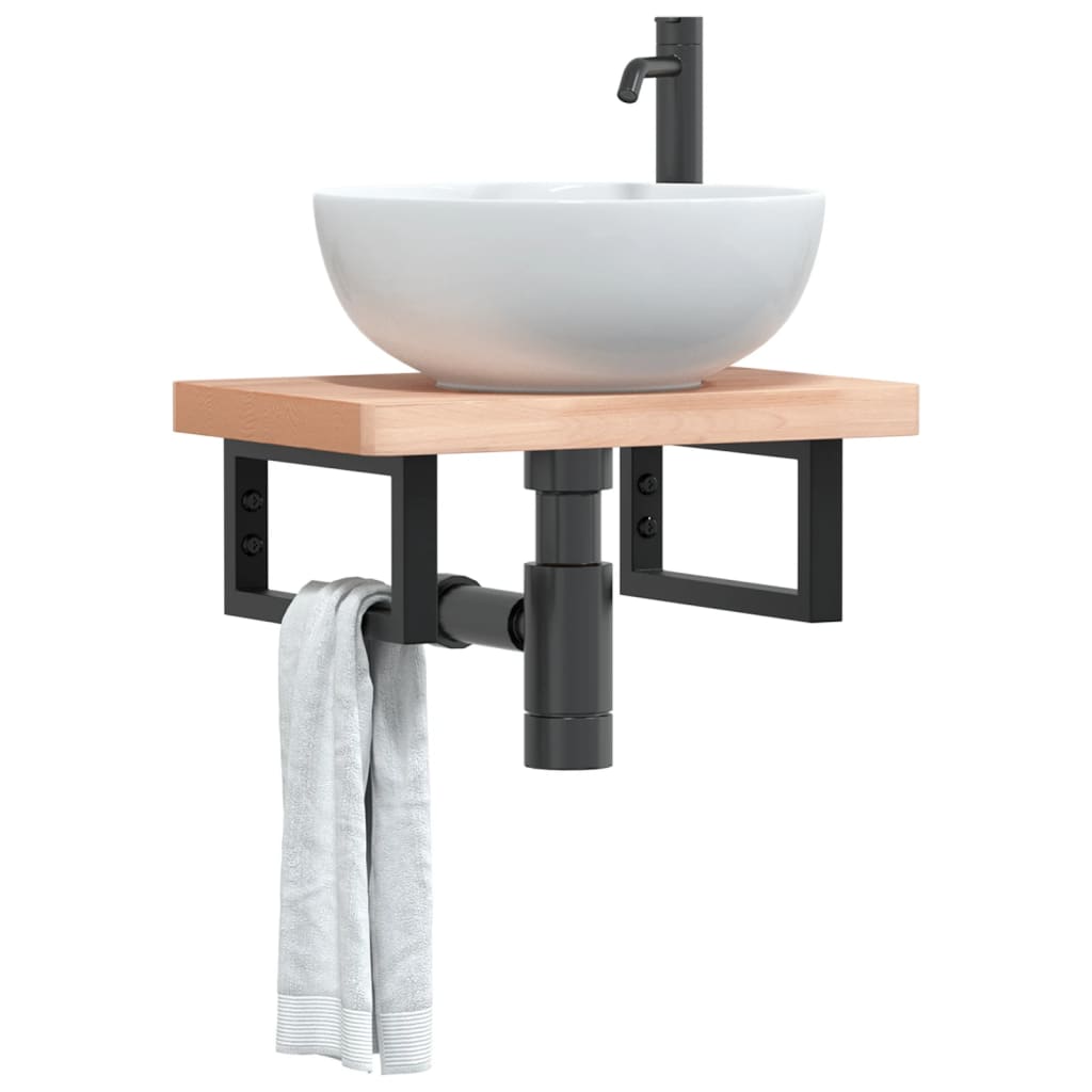 vidaXL Bathroom Wall Shelf Steel and Solid Beechwood