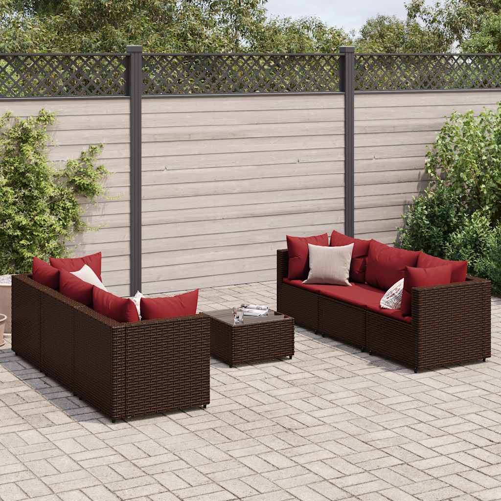 vidaXL 6-delige Loungeset met kussens poly rattan bruin