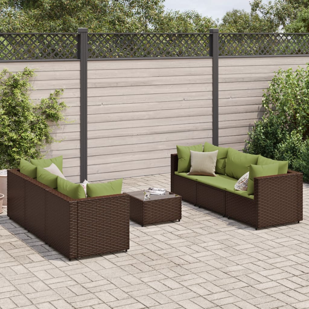 vidaXL 6-delige Loungeset met kussens poly rattan bruin