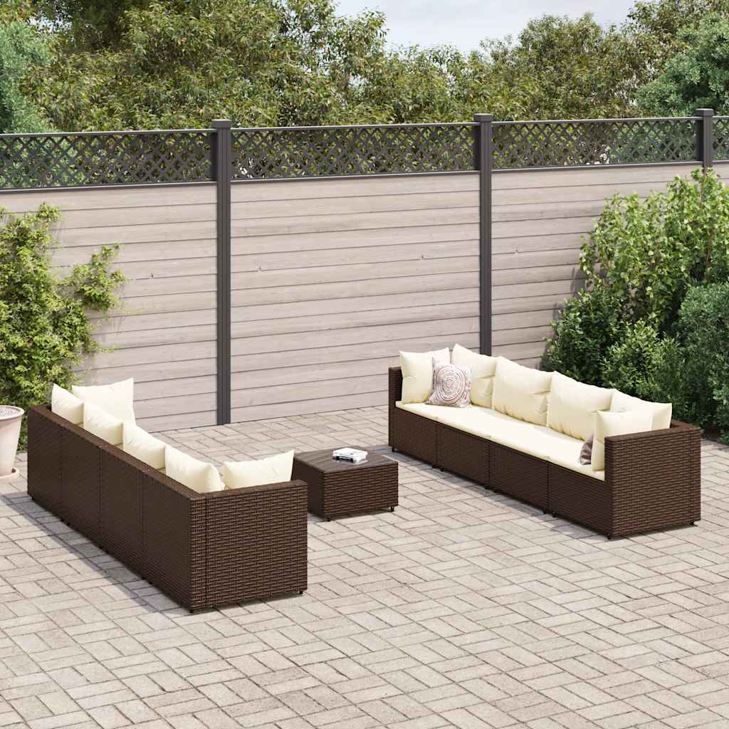 vidaXL 6-delige Loungeset met kussens poly rattan bruin