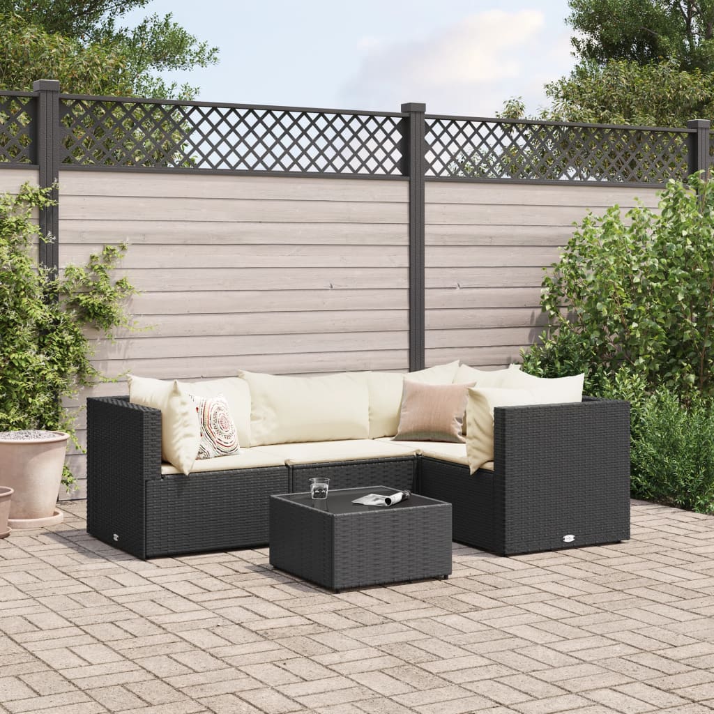 vidaXL 4-delige Loungeset met kussens poly rattan zwart