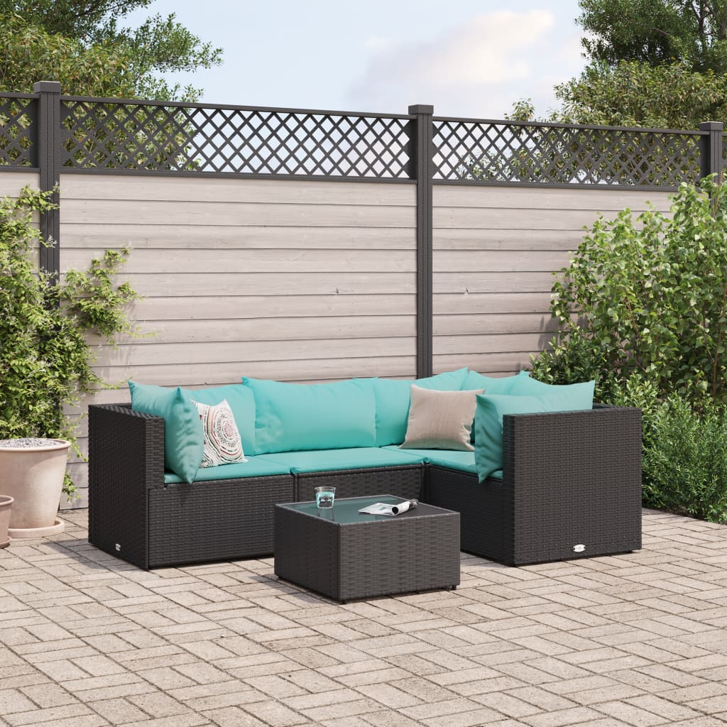 vidaXL 4-delige Loungeset met kussens poly rattan zwart