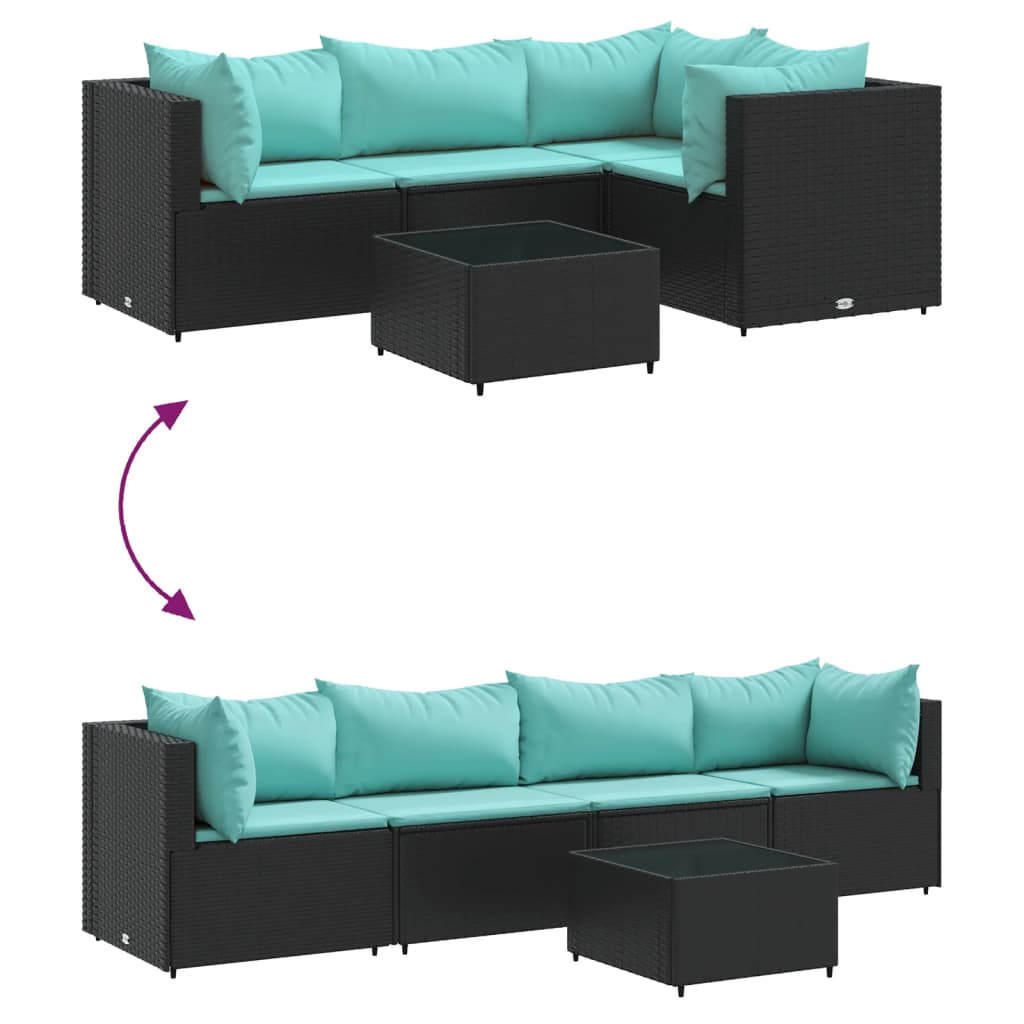 vidaXL 4-delige Loungeset met kussens poly rattan zwart