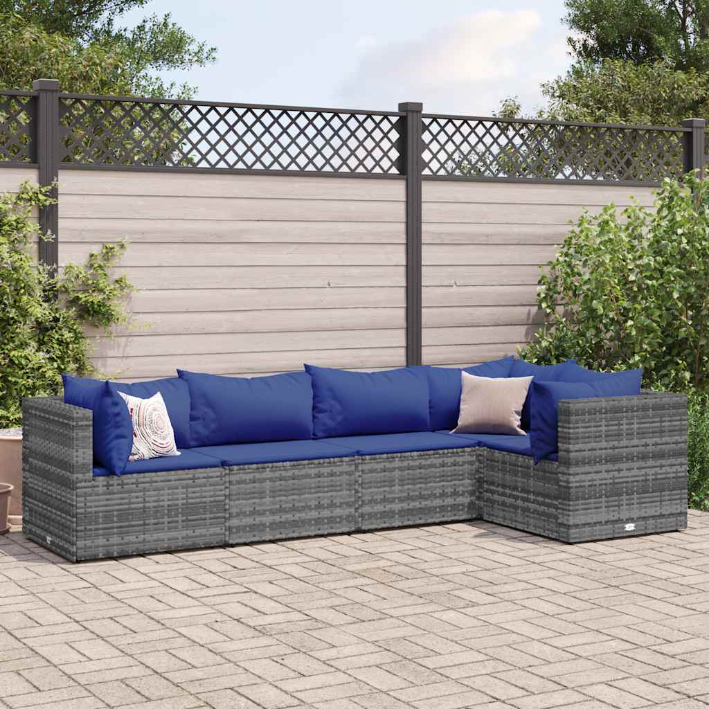 vidaXL 4-delige Loungeset met kussens poly rattan zwart