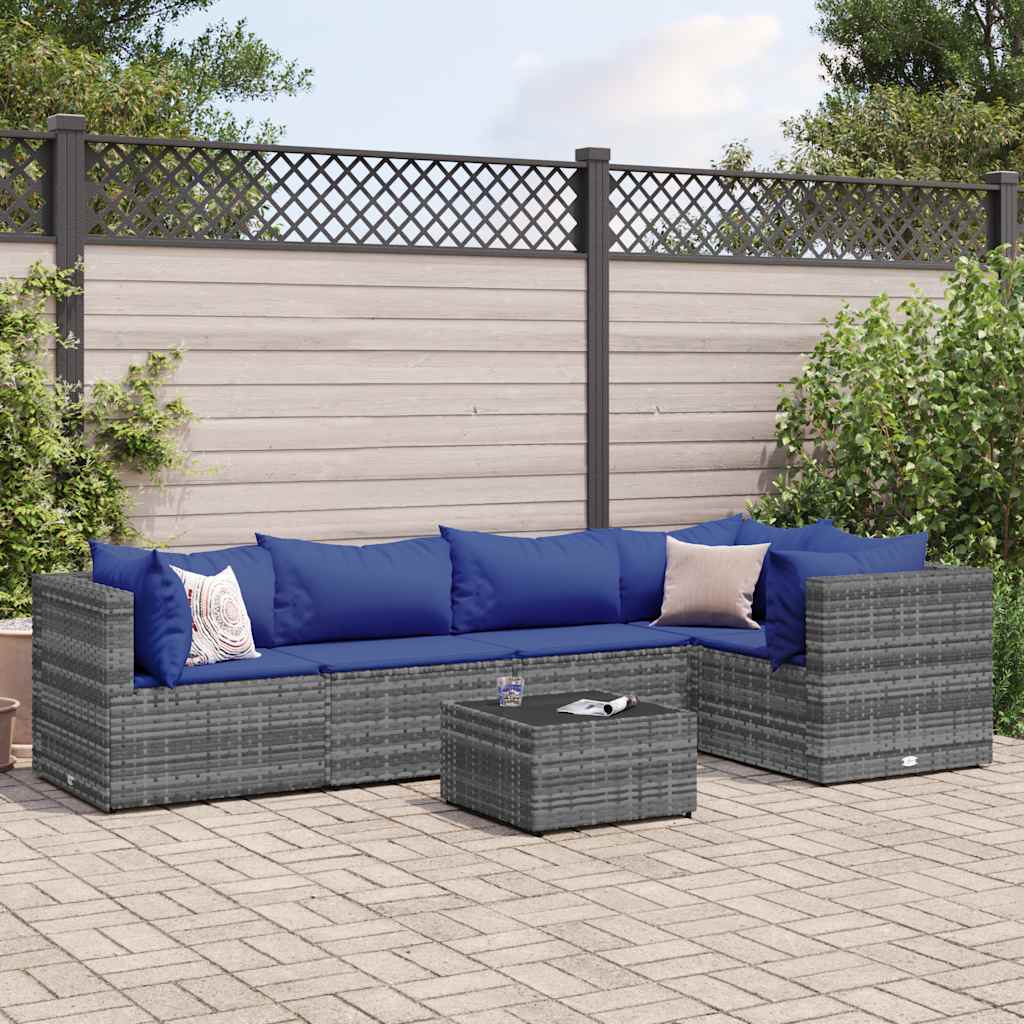 vidaXL 4-delige Loungeset met kussens poly rattan zwart