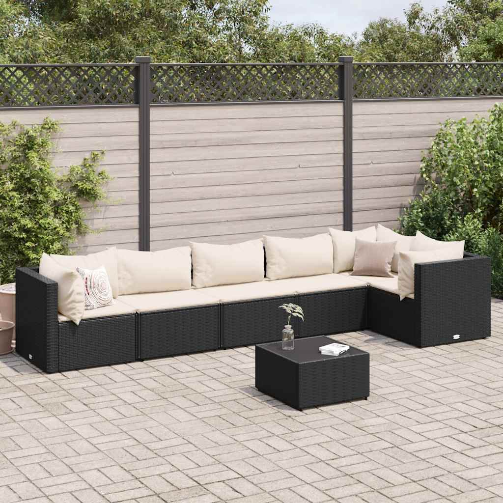 vidaXL 4-delige Loungeset met kussens poly rattan zwart