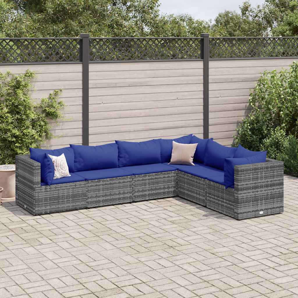 vidaXL 5-delige Loungeset met kussens poly rattan zwart