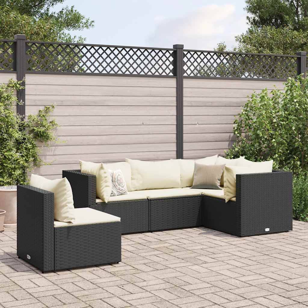 vidaXL 5-piece Lounge Set with Cushions Poly Rattan Black