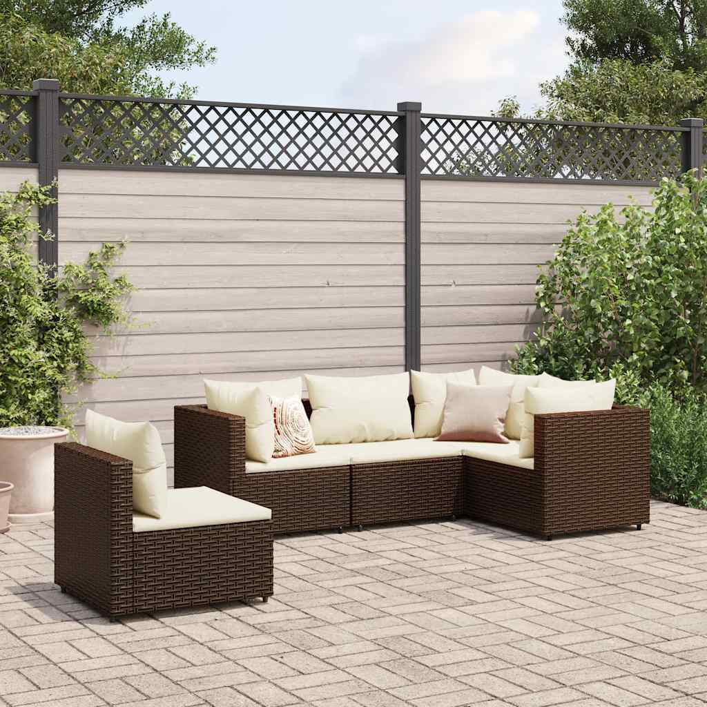 vidaXL 5-piece Lounge Set with Cushions Poly Rattan Black