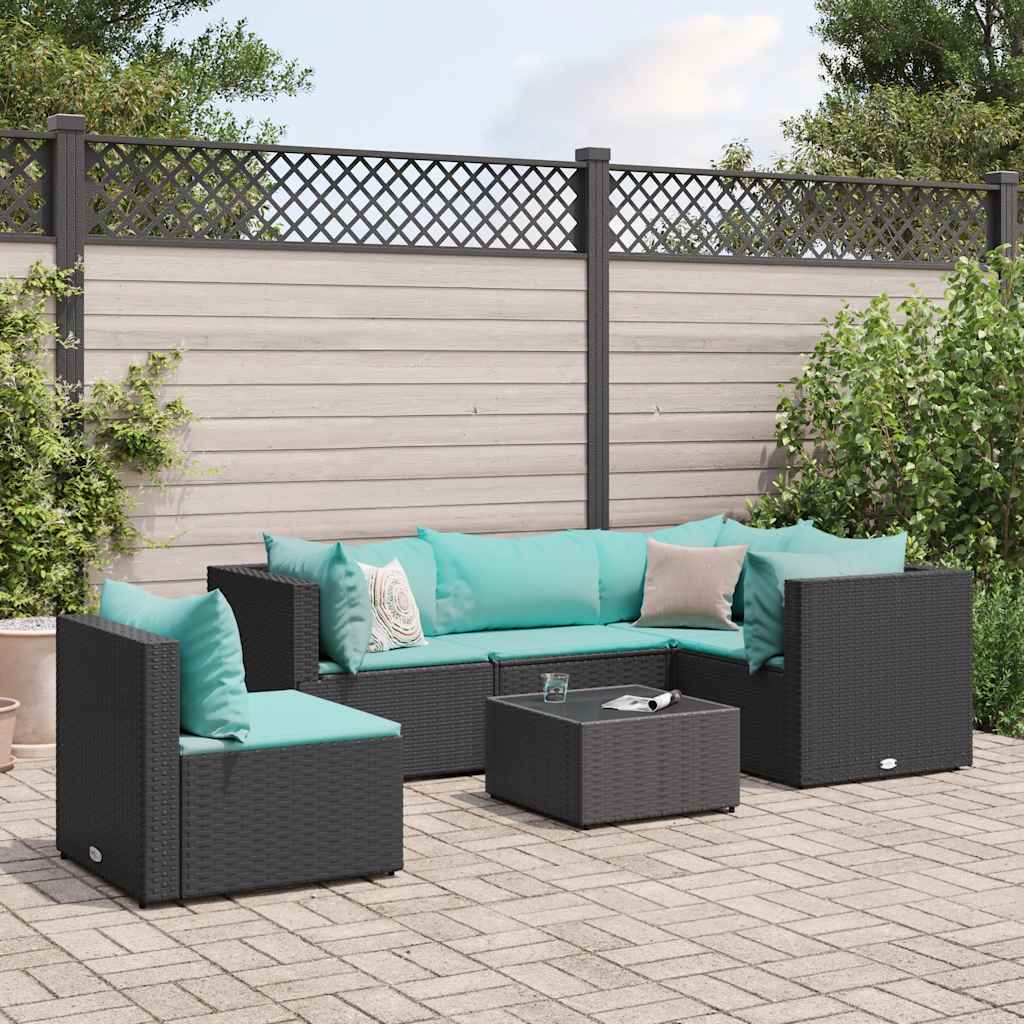 vidaXL 5-piece Lounge Set with Cushions Poly Rattan Black