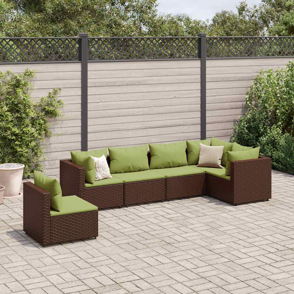 vidaXL 5-piece Lounge Set with Cushions Poly Rattan Black