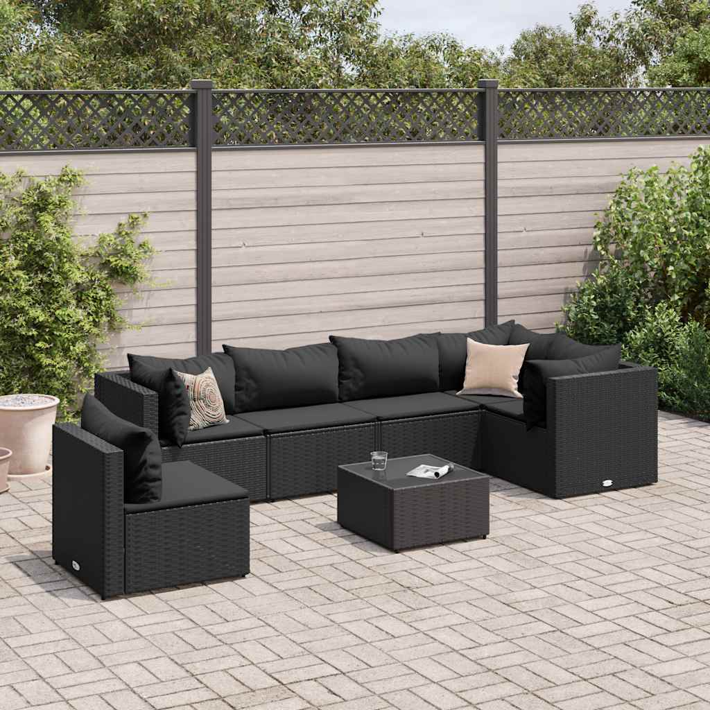 vidaXL 5-piece Lounge Set with Cushions Poly Rattan Black