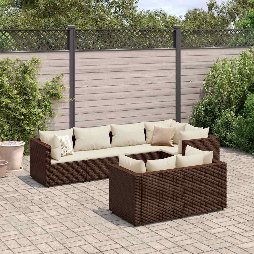 vidaXL 7-delige Loungeset met kussens poly rattan zwart