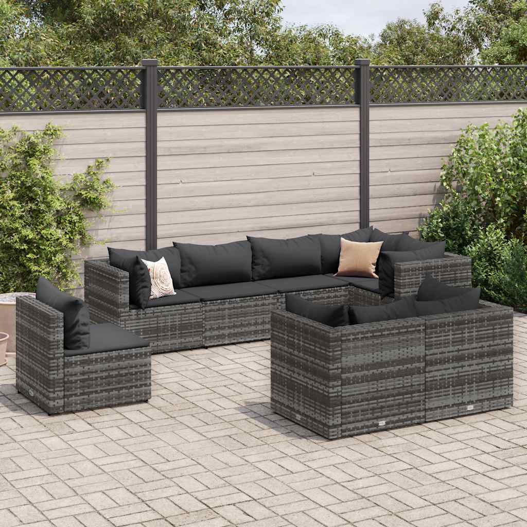 vidaXL 7-delige Loungeset met kussens poly rattan zwart