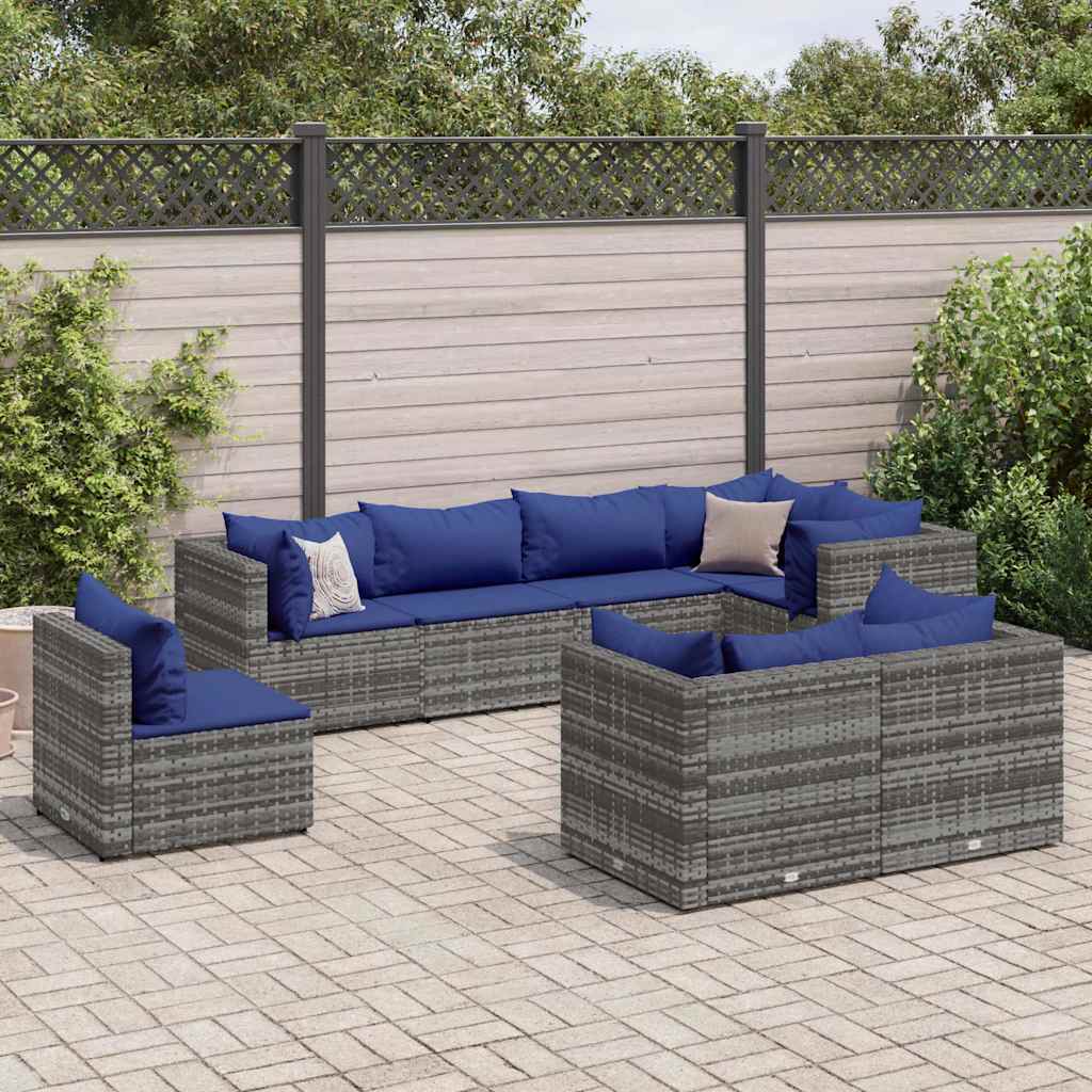 vidaXL 7-delige Loungeset met kussens poly rattan zwart
