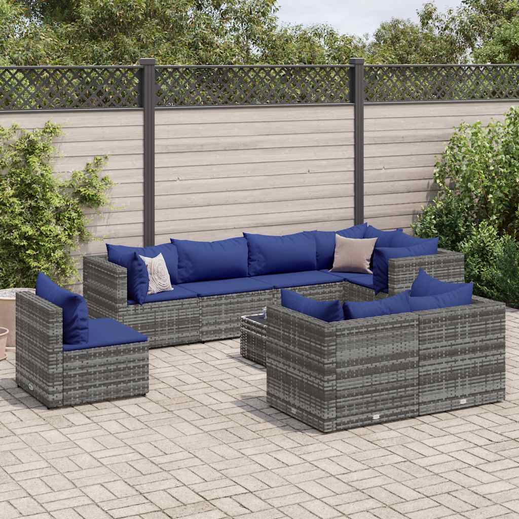 vidaXL 7-delige Loungeset met kussens poly rattan zwart