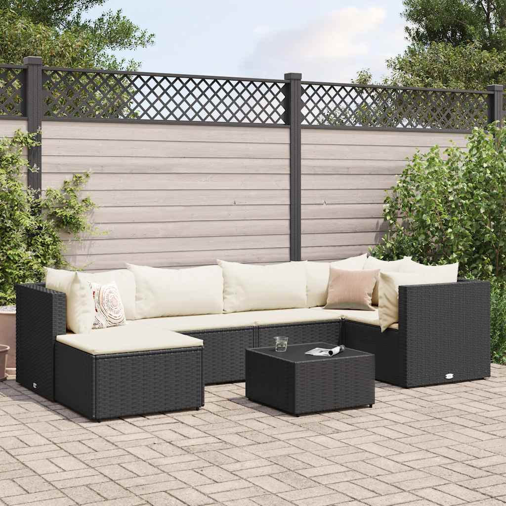 vidaXL 6-delige Loungeset met kussens poly rattan zwart