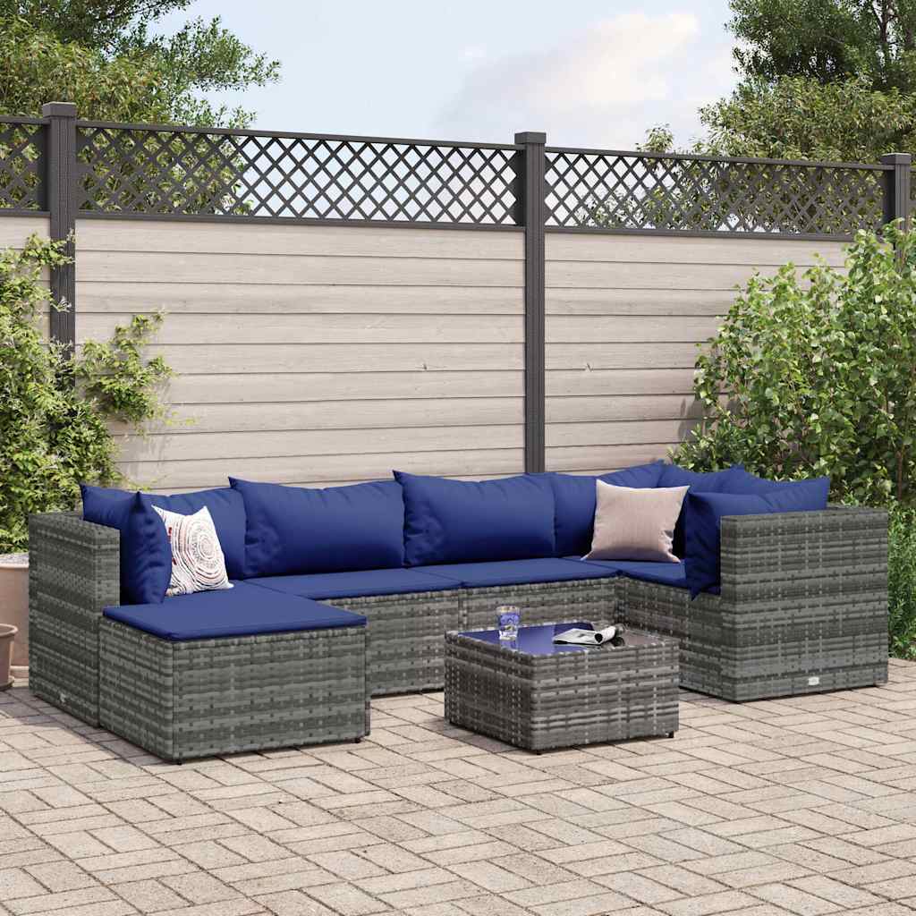 vidaXL 6-delige Loungeset met kussens poly rattan zwart
