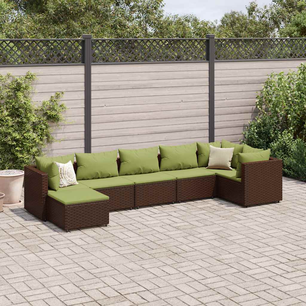 vidaXL 6-delige Loungeset met kussens poly rattan zwart
